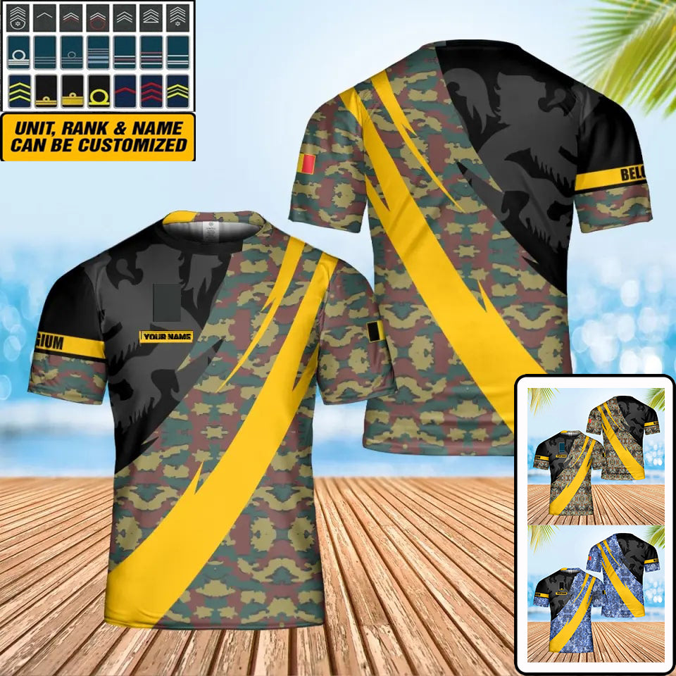 Personalisiertes belgisches Soldat-/Veteranen-T-Shirt im Camouflage-Stil mit Namen und Rang, 3D-Druck – 0502240002