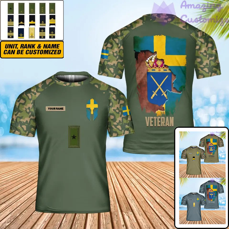 Personalisiertes T-Shirt „Schweden-Soldat/Veteran“ im Camouflage-Stil mit Namen und Rang, 3D-Druck – 0102240003