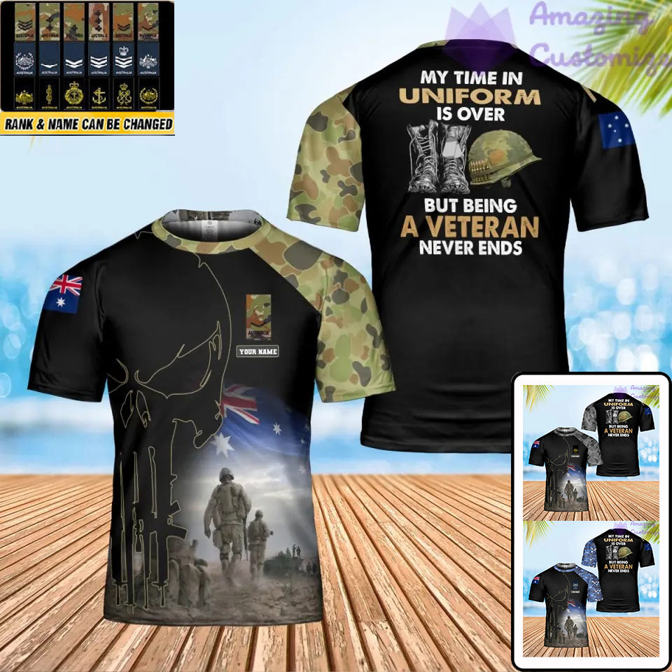 Personalisiertes T-Shirt mit australischem Soldaten-/Veteranen-Tarnmuster mit Namen und Rang, 3D-Druck – 0302240004