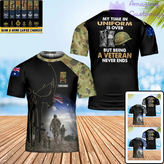 T-shirt personnalisé avec camouflage soldat/vétéran australien avec nom et grade imprimé en 3D - 0302240004