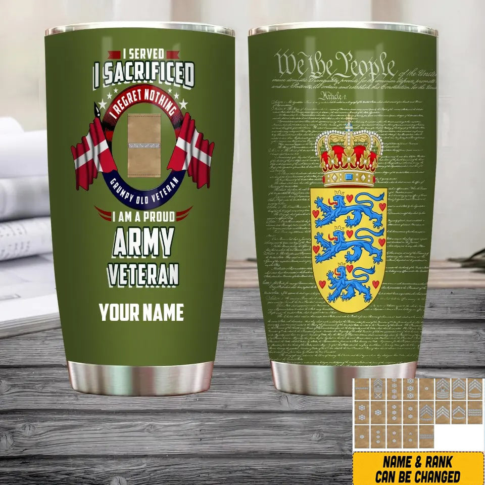 Personalisierter dänischer Veteran/Soldat mit Rang und Namen, Camouflage-Becher, komplett bedruckt – 2202240001