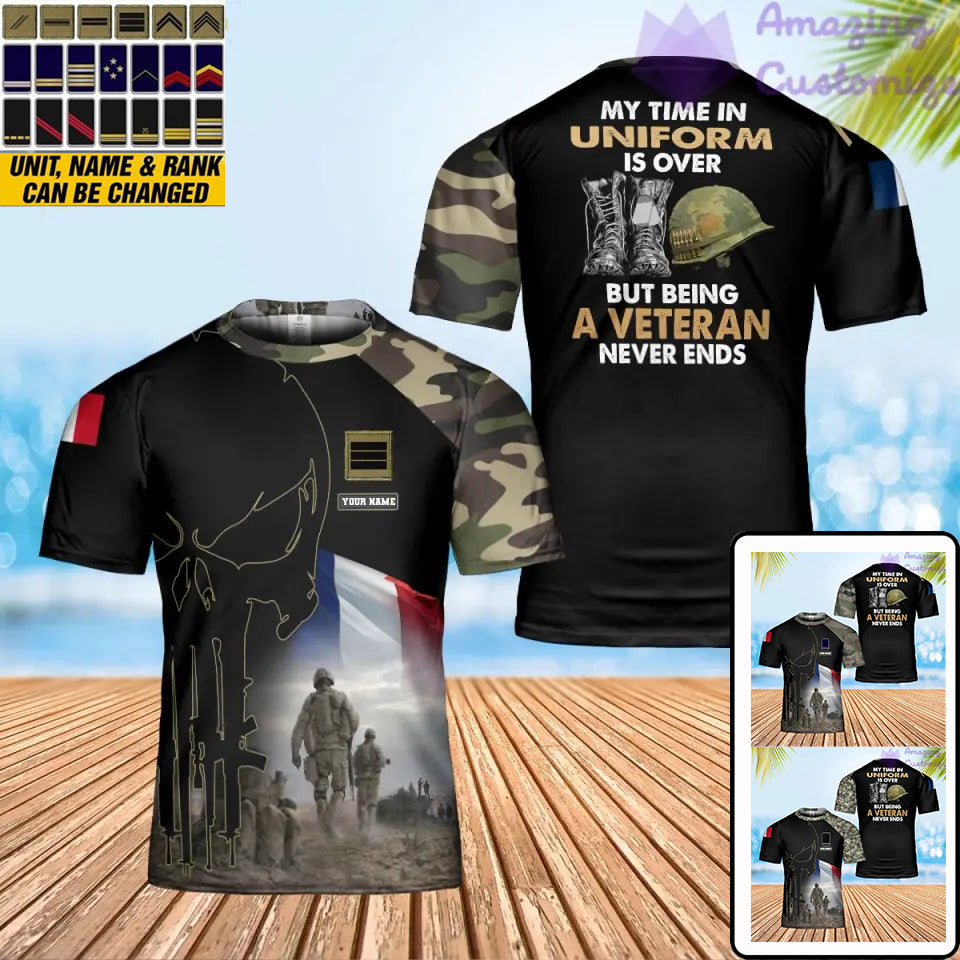 T-shirt personnalisé avec camouflage soldat/vétéran de la France avec nom et grade imprimé en 3D - 1901240003