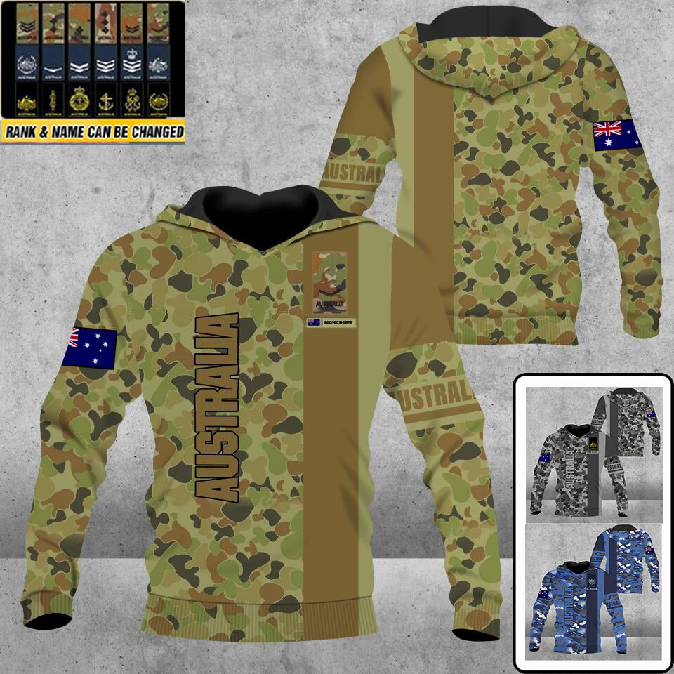 Sweat à capuche personnalisé avec camouflage de soldat/vétéran australien avec nom et grade imprimé en 3D - 1672185602