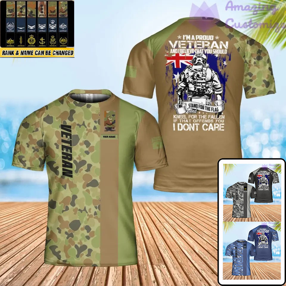 T-shirt personnalisé avec camouflage soldat/vétéran australien avec nom et grade imprimé en 3D - 0302240005