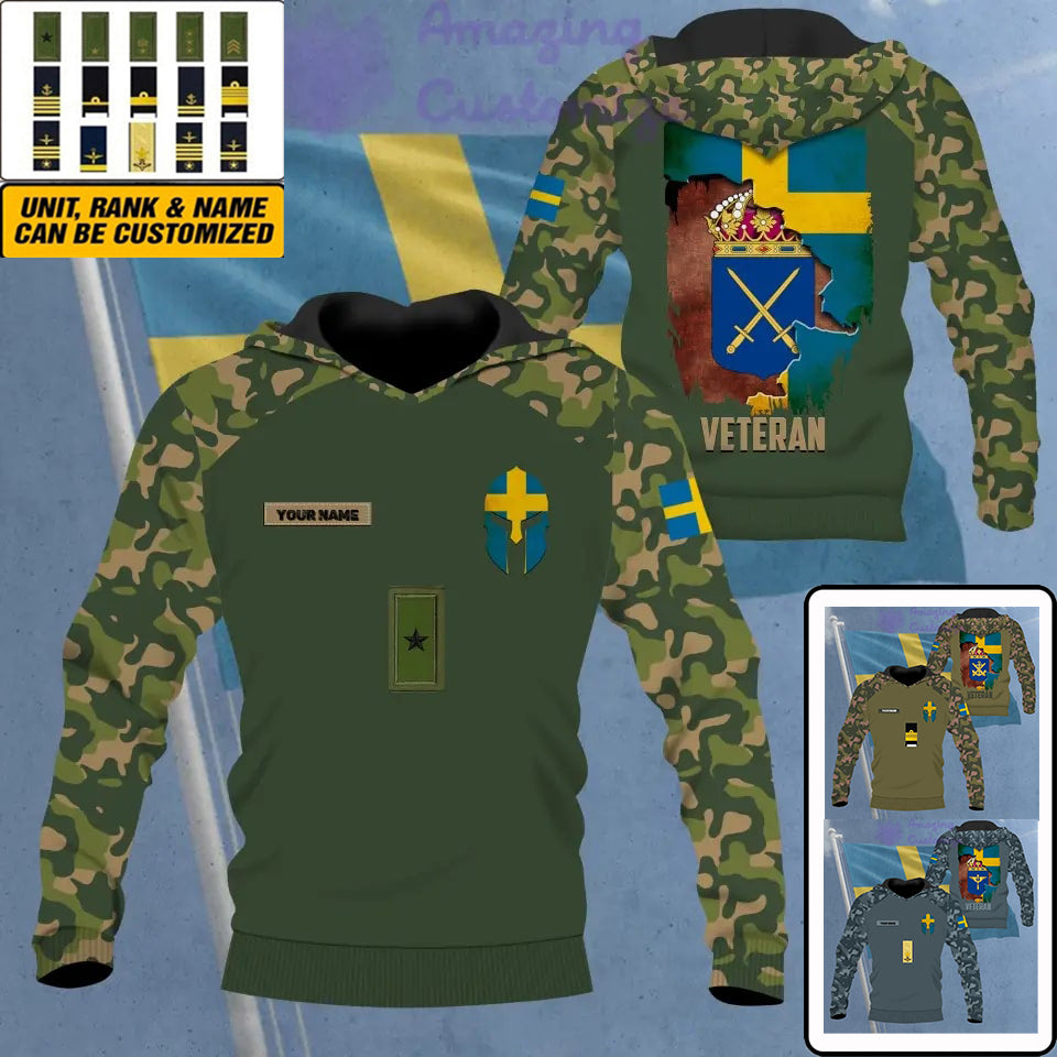 Personalisierter Kapuzenpullover mit Camouflage-Muster für schwedische Soldaten/Veteranen mit Namen und Rang – 16866144