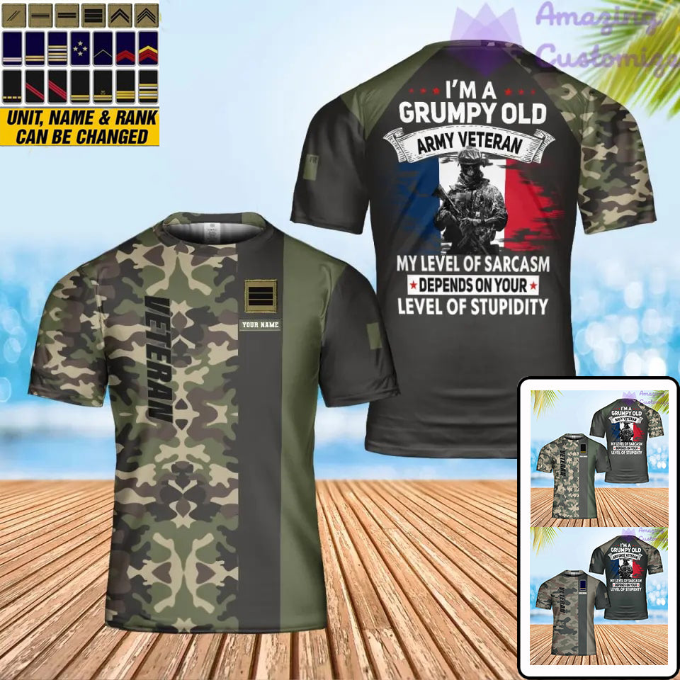 T-shirt personnalisé avec camouflage soldat/vétéran de la France avec nom et grade imprimé en 3D - 1901240004