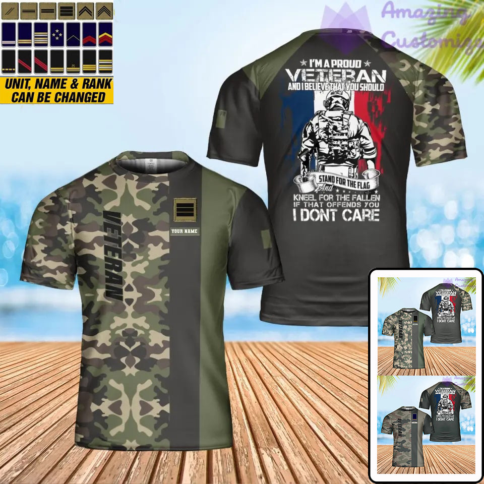 T-shirt personnalisé avec camouflage soldat/vétéran de la France avec nom et grade imprimé en 3D - 1901240005