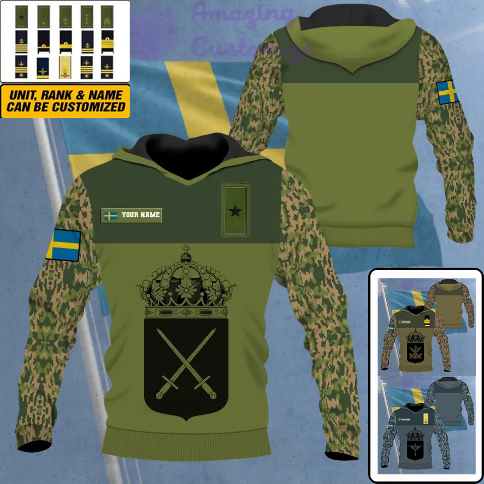 Personalisierter Kapuzenpullover mit Camouflage-Muster für schwedische Soldaten/Veteranen mit Namen und Rang – 16862688