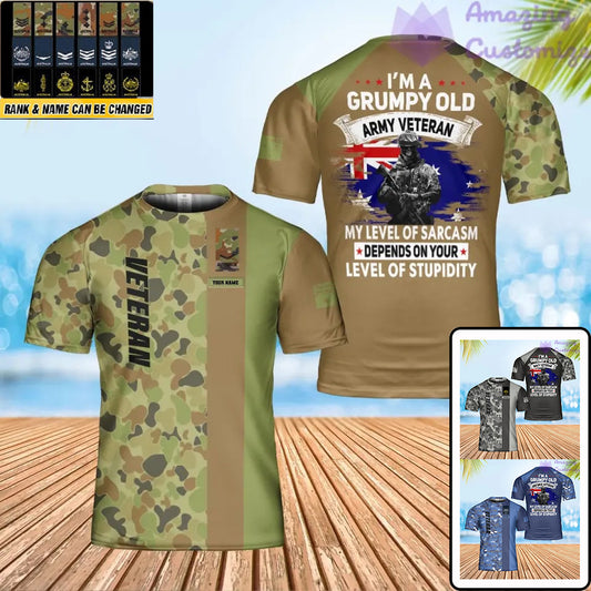 T-shirt personnalisé avec camouflage soldat/vétéran australien avec nom et grade imprimé en 3D - 0402240001