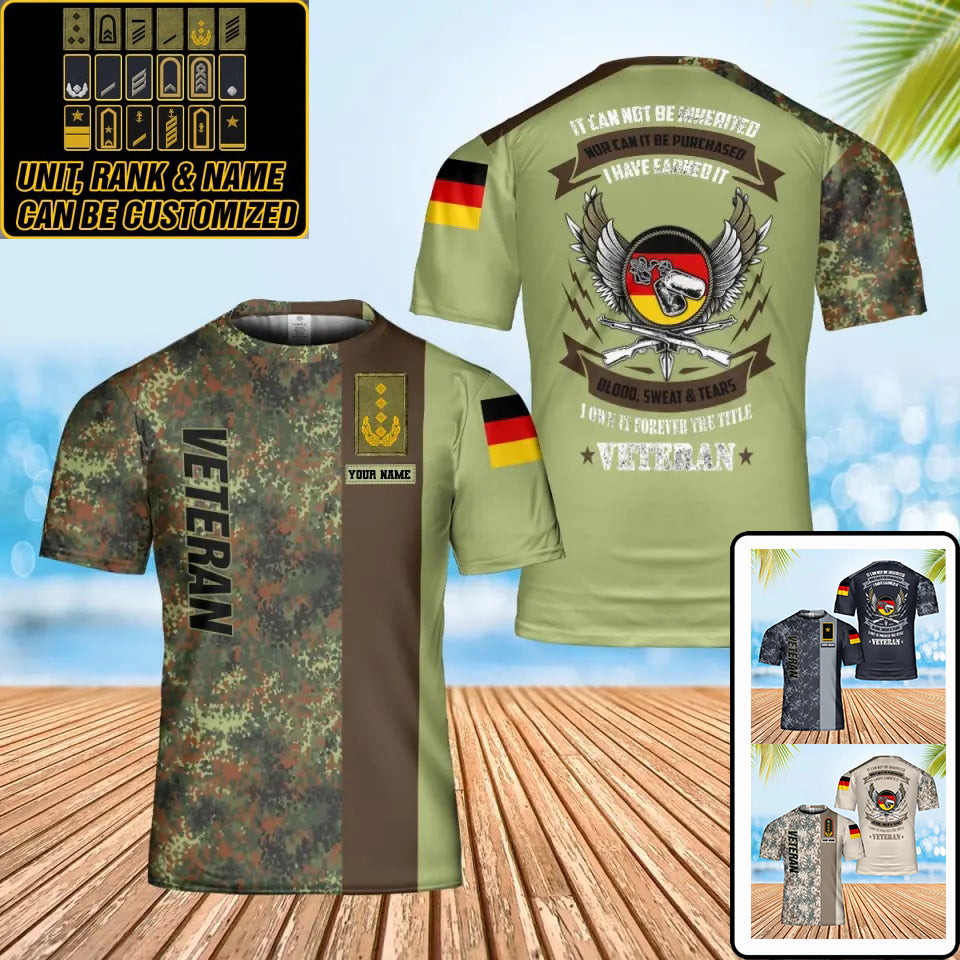 Personalisiertes T-Shirt mit Camouflage-Muster für deutsche Soldaten/Veteranen mit Namen und Rang, 3D-Druck – 0102240001