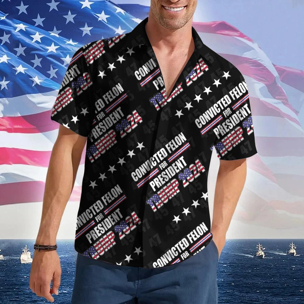 Hawaii Shirt Vote For Convicted Felon Hawaiian Shirt Patriotic