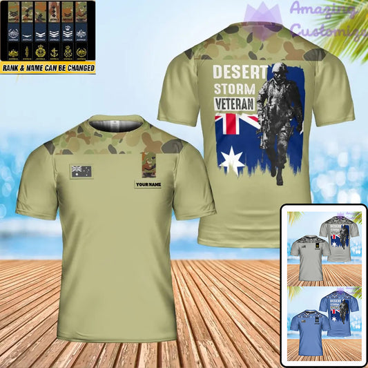 T-shirt personnalisé avec camouflage soldat/vétéran australien avec nom et grade imprimé en 3D - 0402240003