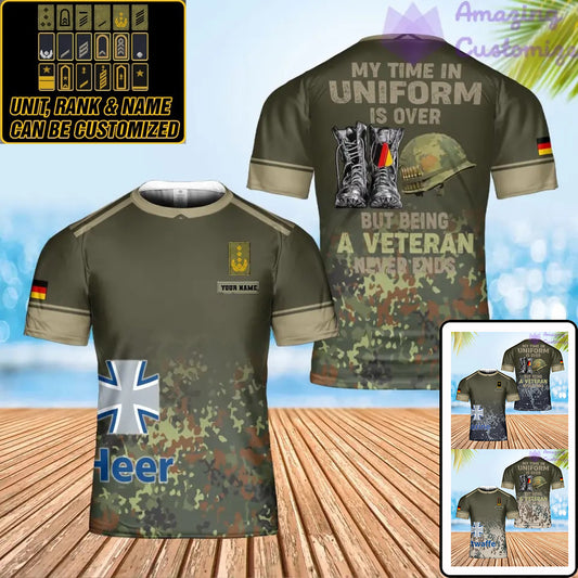 T-shirt personnalisé avec camouflage soldat/vétéran allemand avec nom et grade imprimé en 3D - 0102240003