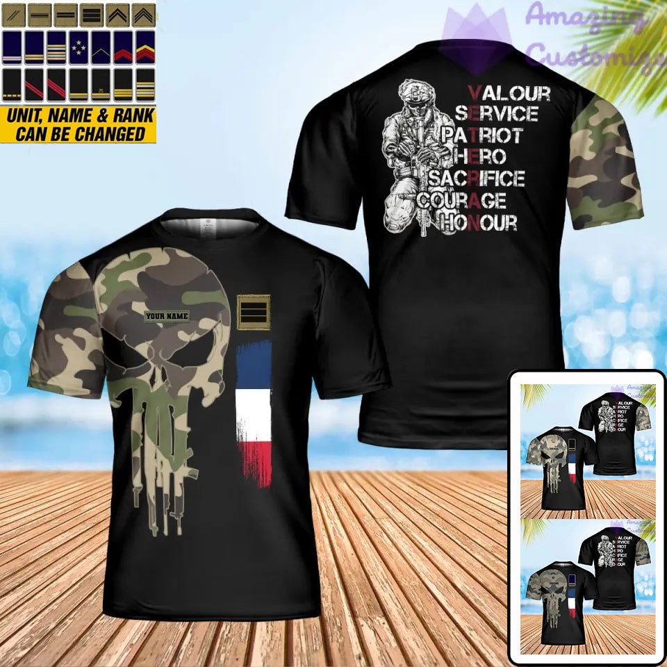 T-shirt personnalisé avec camouflage soldat/vétéran de la France avec nom et grade imprimé en 3D - 2001240003