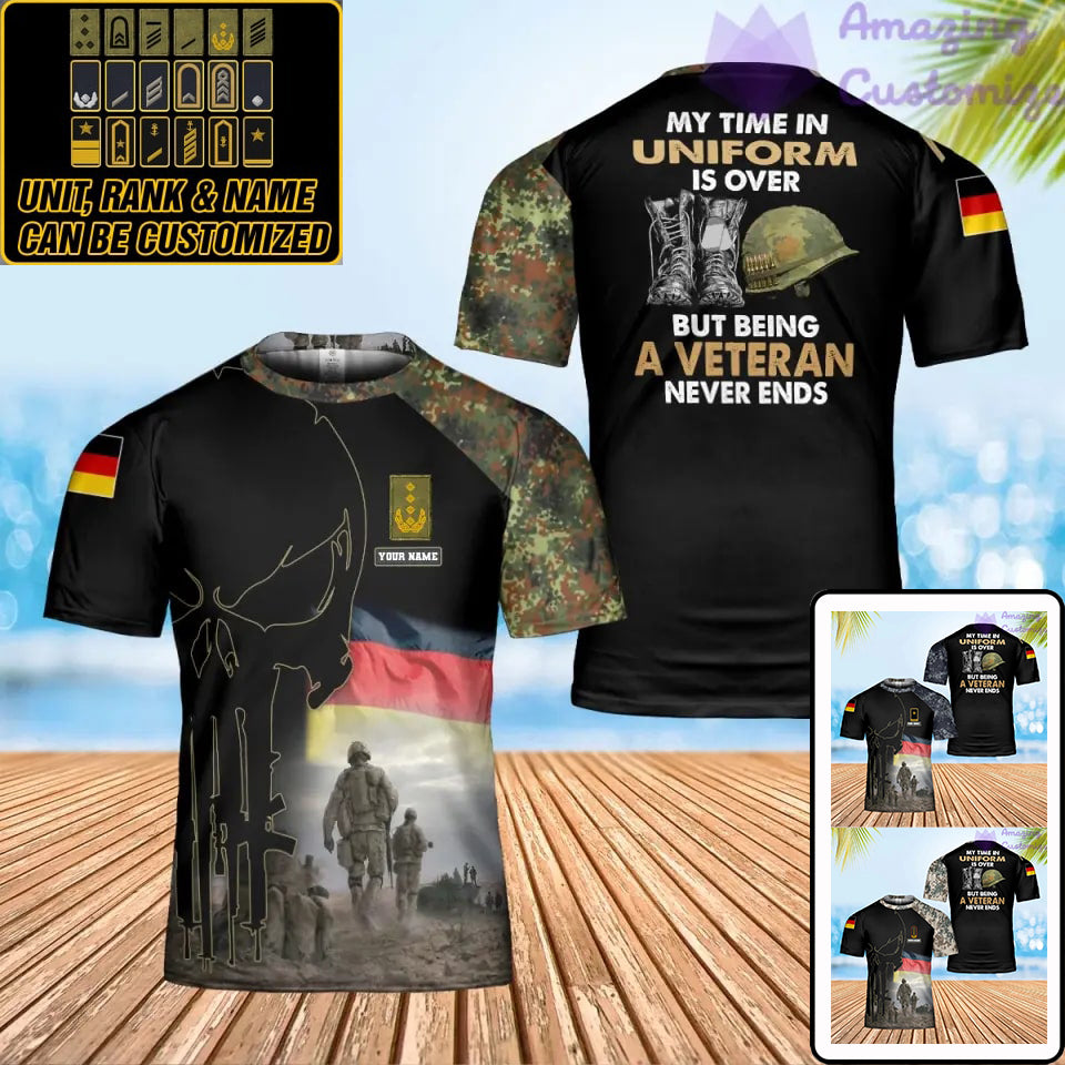 Personalisiertes T-Shirt mit deutschem Soldaten-/Veteranen-Tarnmuster mit Namen und Rang, 3D-Druck – 3001240001