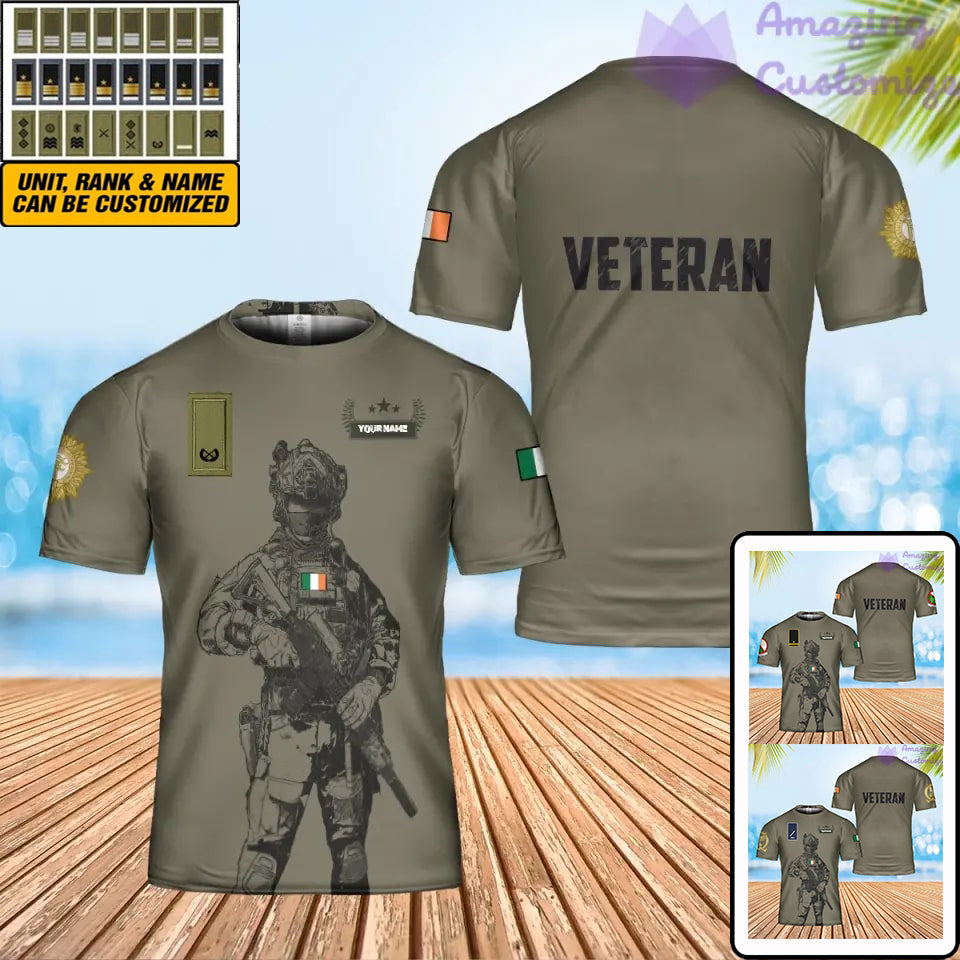 Personalisiertes irisches Soldat-/Veteranen-T-Shirt im Camouflage-Stil mit Namen und Rang, 3D-Druck – 0602240002