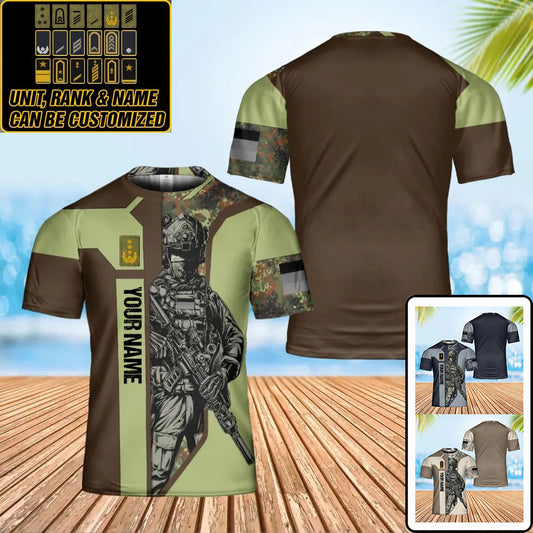 Personalisiertes T-Shirt mit Camouflage-Muster für deutsche Soldaten/Veteranen mit Namen und Rang, 3D-Druck – 0402240001