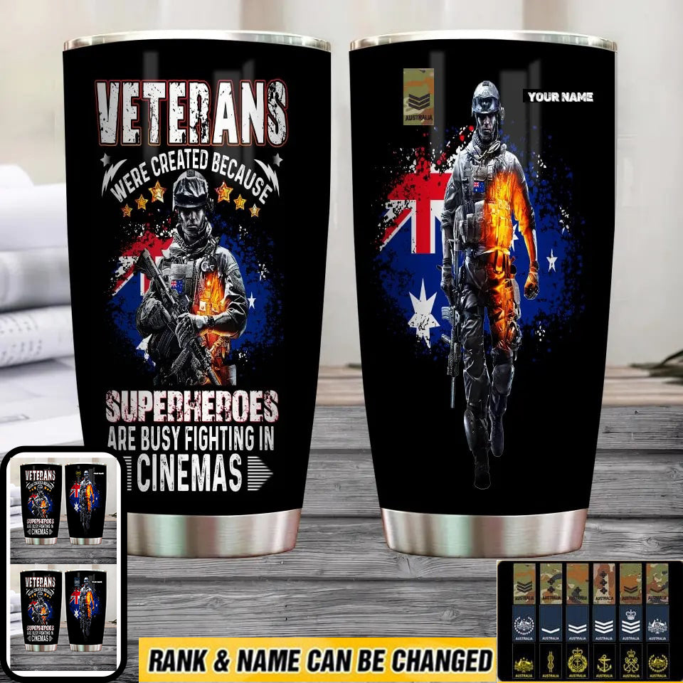 Personalisierter australischer Veteran/Soldat mit Rang und Namen, Camouflage-Becher, komplett bedruckt 0302240022