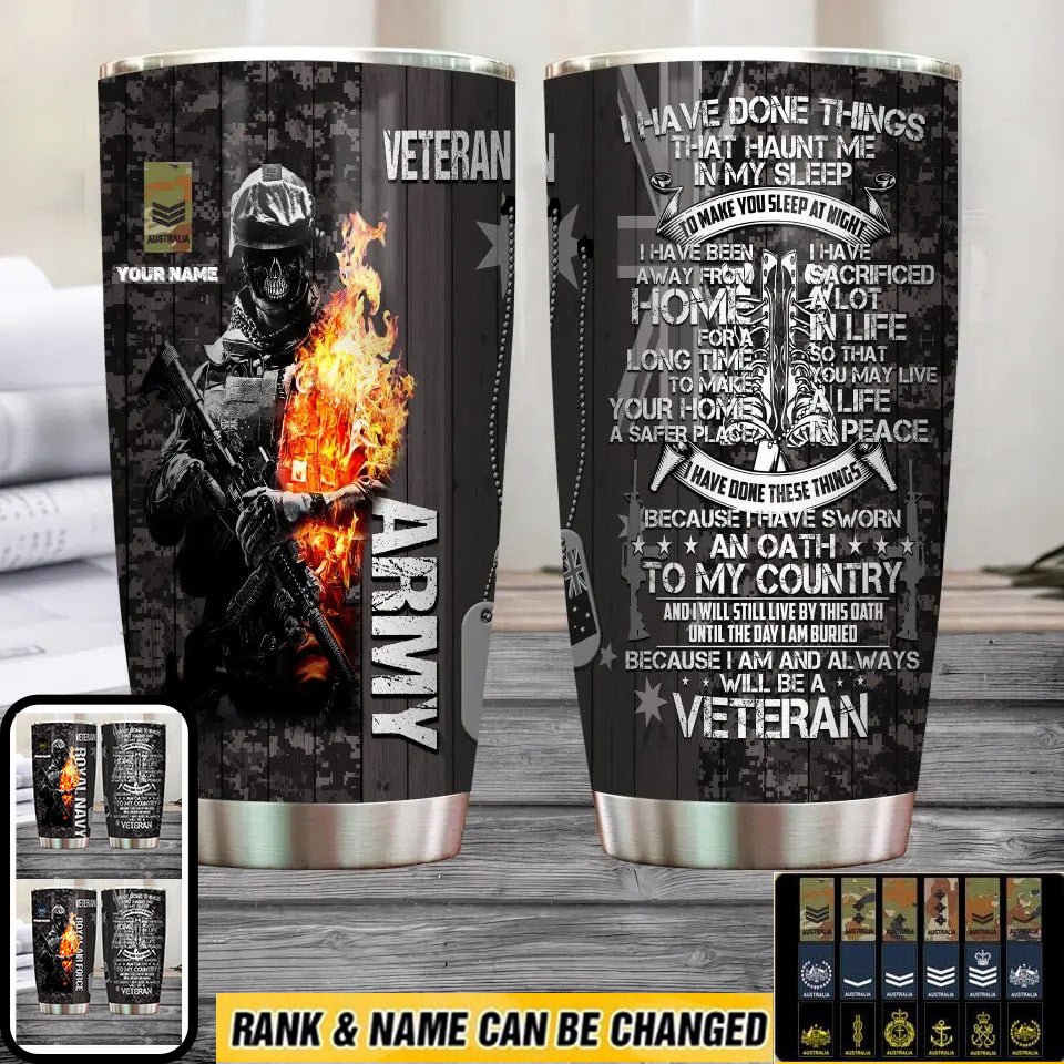 Personalisierter australischer Veteran/Soldat mit Rang und Namen, Camouflage-Becher, komplett bedruckt 0302240009