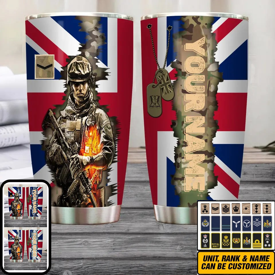 Personalisierter britischer Veteran/Soldat mit Rang und Namen, Camouflage-Becher, komplett bedruckt 0202240021