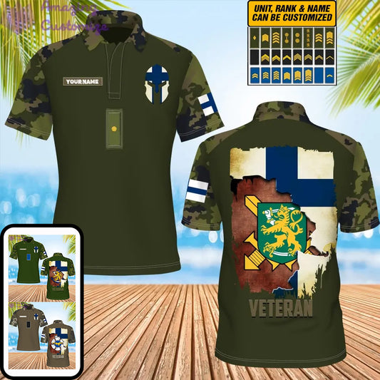 Personalisierter finnischer Soldat/Veteranen-Tarnanzug mit Namen und Rang, POLO 3D-Druck – 1306230001