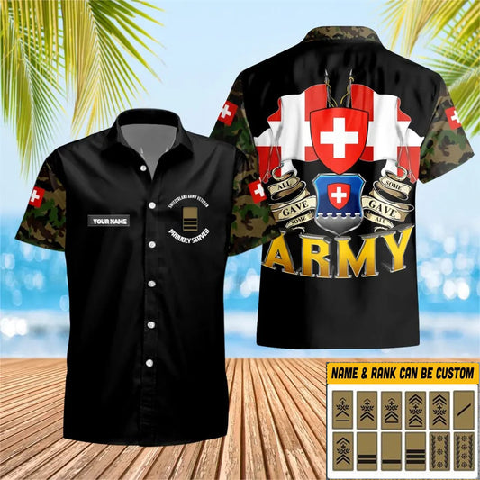 T-shirt Hawaï personnalisé avec camouflage soldat suisse/vétéran avec nom et grade imprimé en 3D - 2803230001