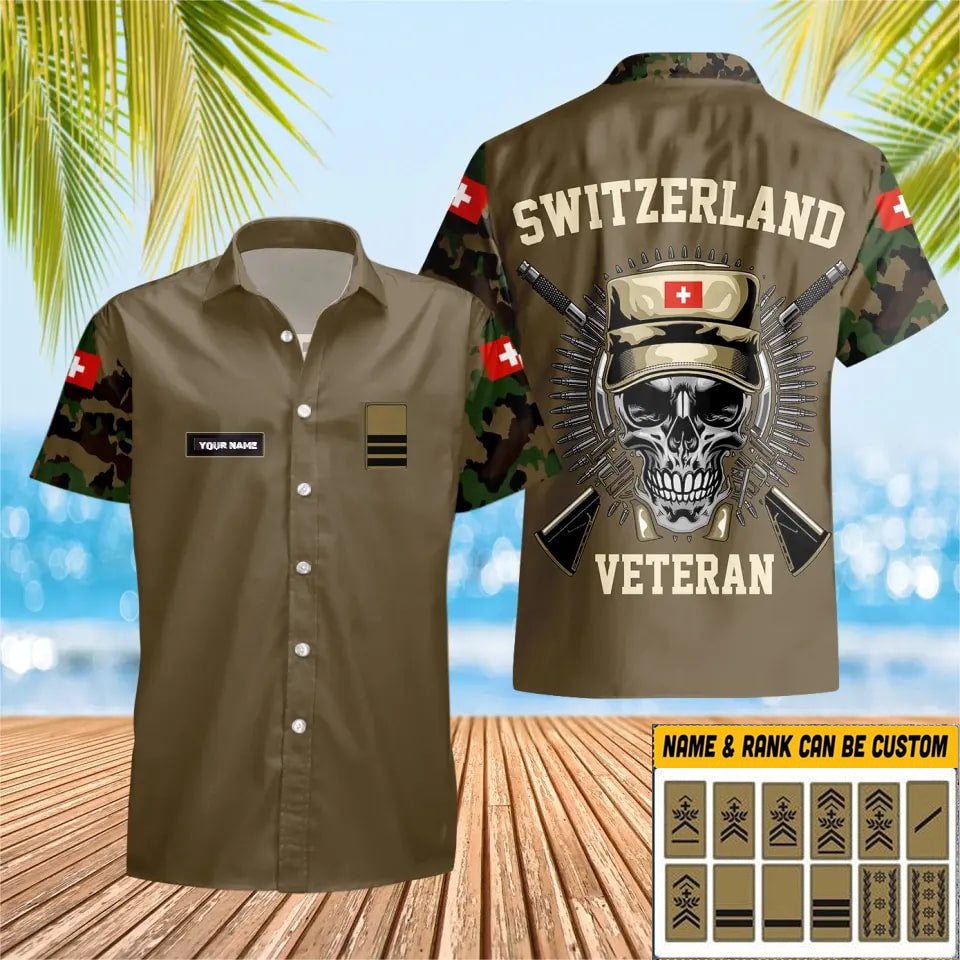 Personalisiertes Schweizer Soldat/Veteranen-Tarnhemd mit Namen und Rang, Hawaii-Hemd, 3D-Druck – 0501230001