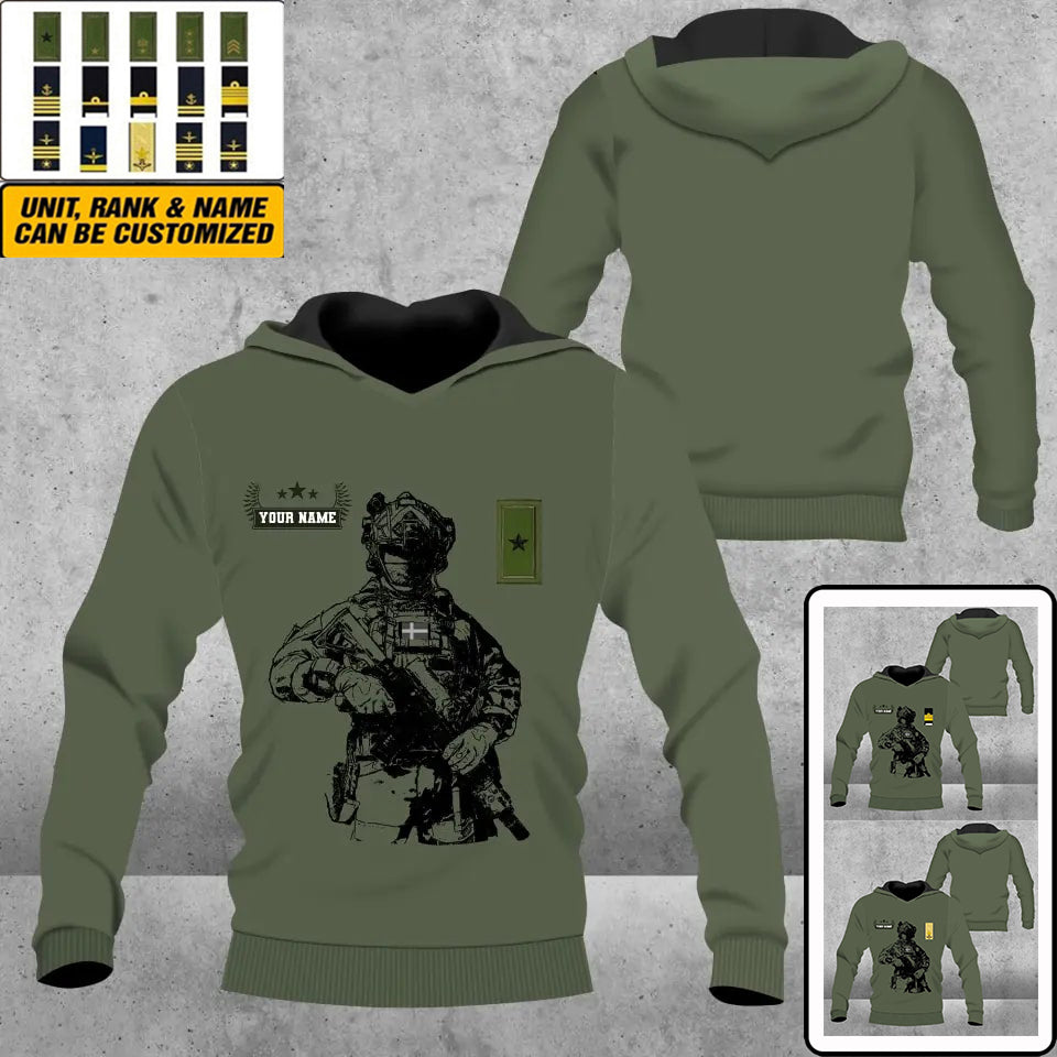 Personalisierter Kapuzenpullover mit 3D-Druck für schwedische Soldaten/Veteranen im Camouflage-Muster mit Namen und Rang – 16957728