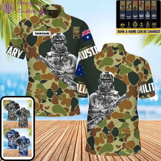 Polo personnalisé avec camouflage soldat/vétéran australien avec nom et grade imprimé en 3D - 0206230003-D04