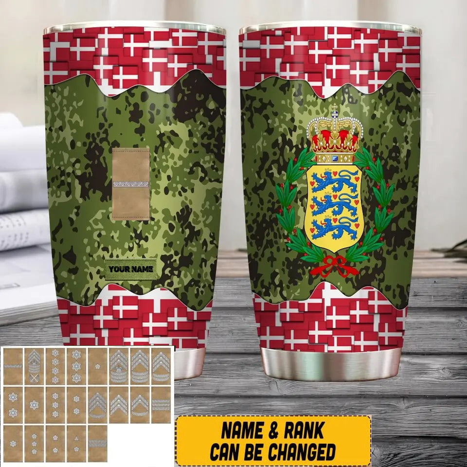 Verre à vin personnalisé avec motif camouflage pour vétéran/soldat danois, avec rang et nom, imprimé sur toute la surface - 3004230004