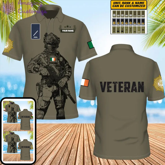 Personalisierter irischer Soldat/Veteranen-Tarnanzug mit Namen und Rang, POLO 3D-Druck – 1306230002