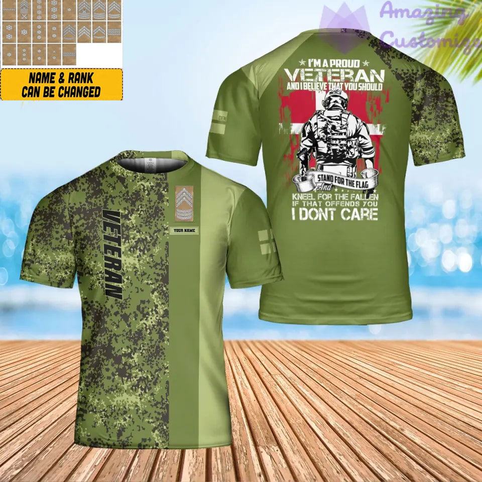 T-shirt personnalisé avec camouflage soldat/vétéran du Danemark avec nom et grade imprimé en 3D - 0302240001