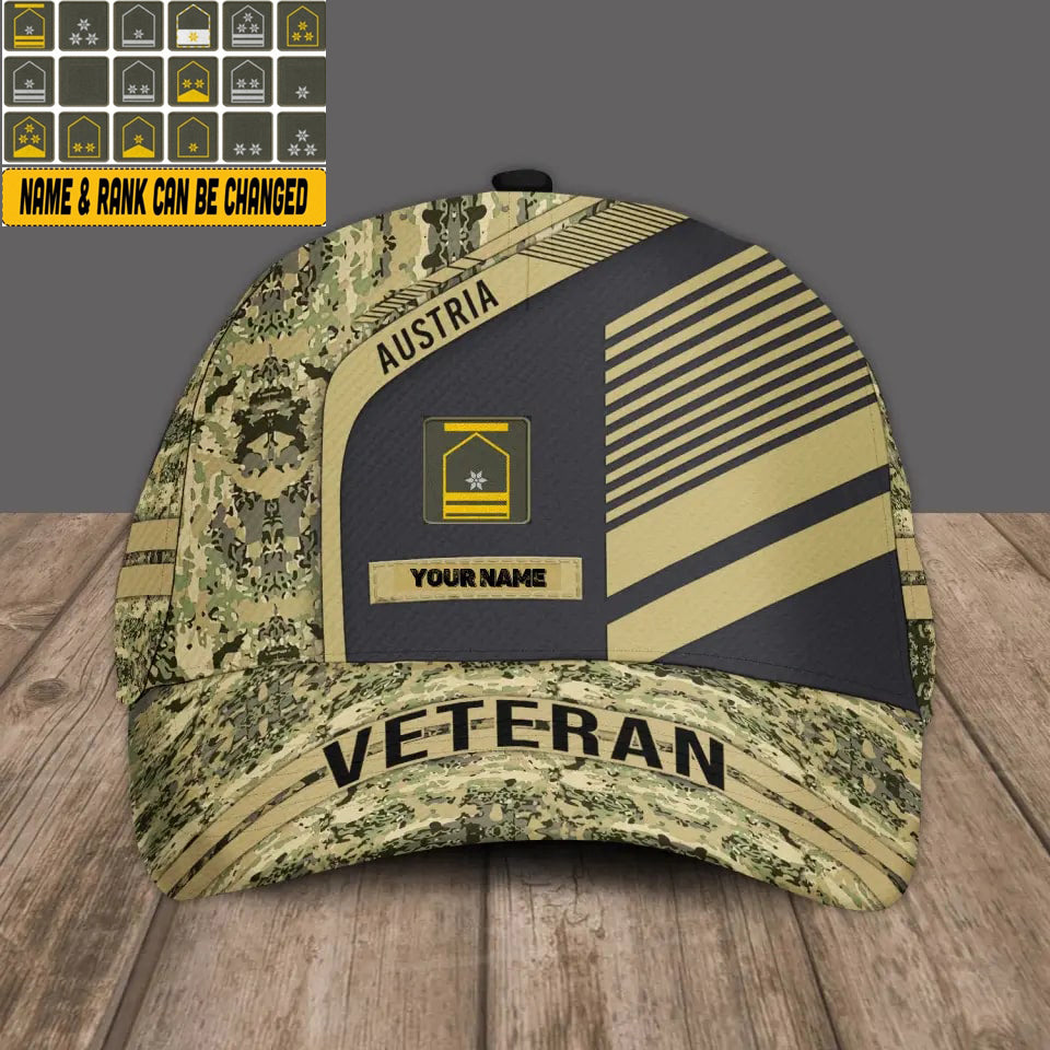 Personalized Name And Rank Austrian Camo Baseball Cap Soldier/Veteran - 17083872