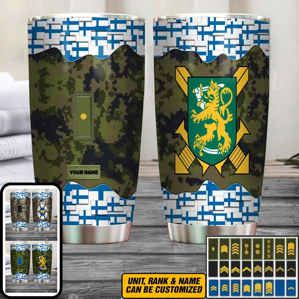 Personalisierter finnischer Veteran/Soldat mit Rang und Namen, Camouflage-Becher, komplett bedruckt – 3004230004