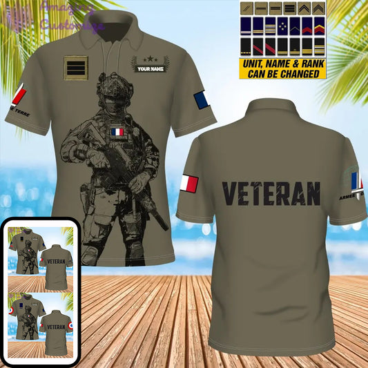 Personalisierter französischer Soldat/Veteranen-Tarnanzug mit Namen und Rang, POLO 3D-Druck – 1306230002