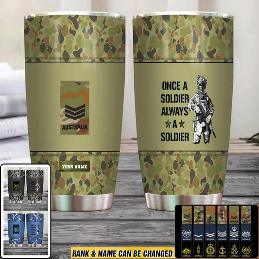 Verre personnalisé à motif camouflage pour vétéran/soldat australien avec rang et nom, imprimé sur toute la surface 0302240002