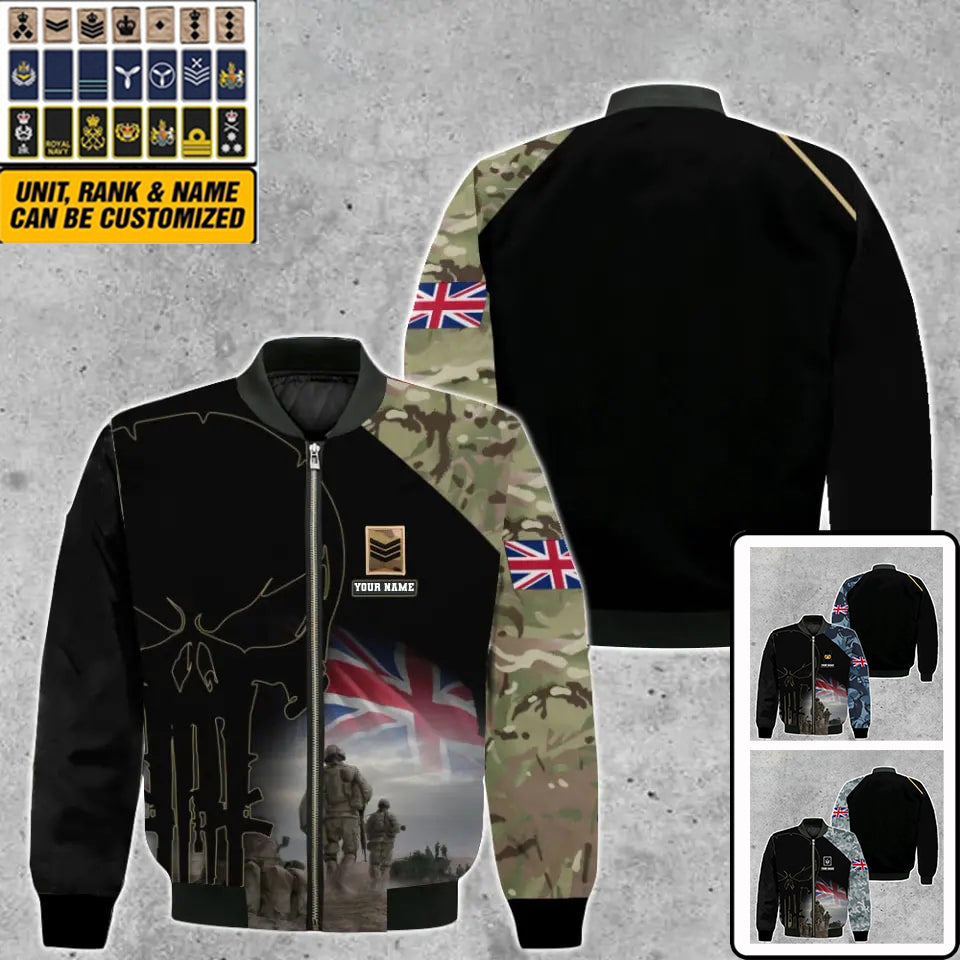 Personalisierter Kapuzenpullover mit Camouflage-Muster für britische Soldaten/Veteranen mit Namen und Rang, 3D-Druck – 0512230001