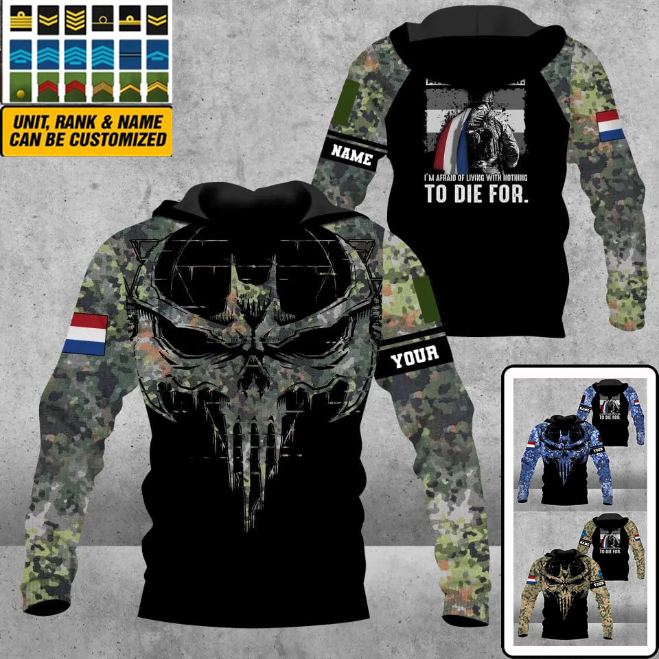 Personalisierter Kapuzenpullover mit Camouflage-Muster für niederländische Soldaten/Veteranen mit Namen und Rang, 3D-Druck – 1609230001