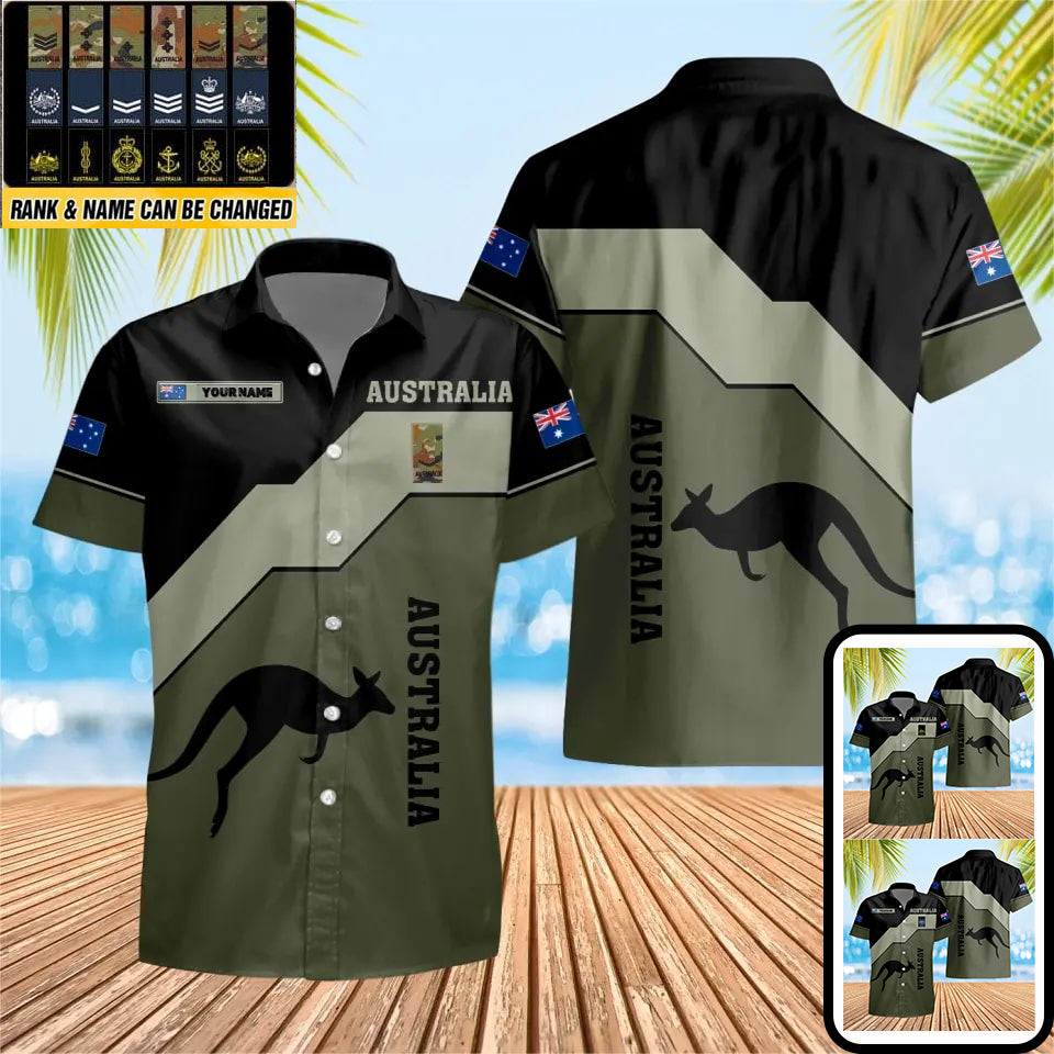 T-shirt Hawaïen personnalisé avec camouflage de soldat/vétéran australien avec nom et grade imprimé en 3D - 0604230002