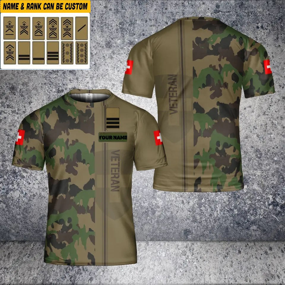 T-shirt personnalisé avec camouflage soldat suisse/vétéran avec nom et grade imprimé en 3D - 2801240001