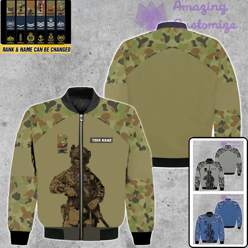 Personalisierte Bomberjacke im Camouflage-Muster für australische Soldaten/Veteranen mit Namen und Rang, 3D-Druck – 0511230001