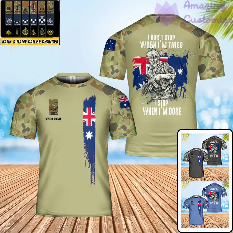 Personalisiertes australisches Soldaten-/Veteranen-T-Shirt im Camouflage-Stil mit Namen und Rang, 3D-Druck – 0501240002