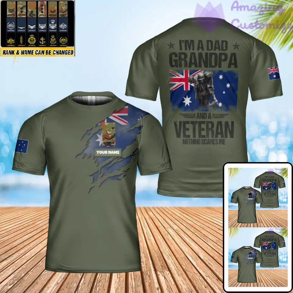 T-shirt personnalisé avec camouflage soldat/vétéran australien avec nom et grade imprimé en 3D - 0501240003