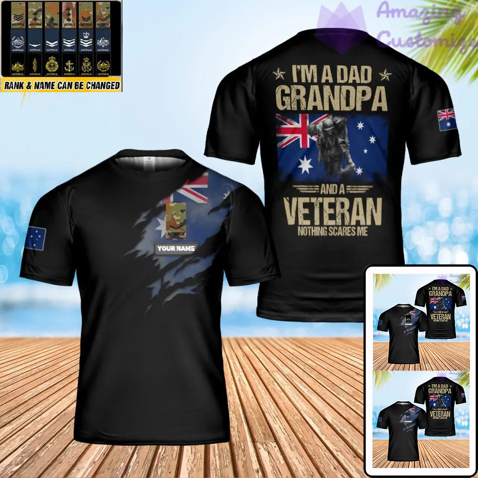 T-shirt personnalisé avec camouflage soldat/vétéran australien avec nom et grade imprimé en 3D - 0501240004