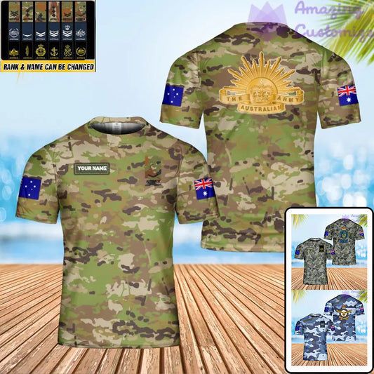 T-shirt personnalisé avec camouflage soldat/vétéran australien avec nom et grade imprimé en 3D - 0601240001