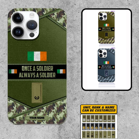 Étui de téléphone personnalisé pour soldat/vétéran irlandais avec rang et nom imprimés - 2506230001