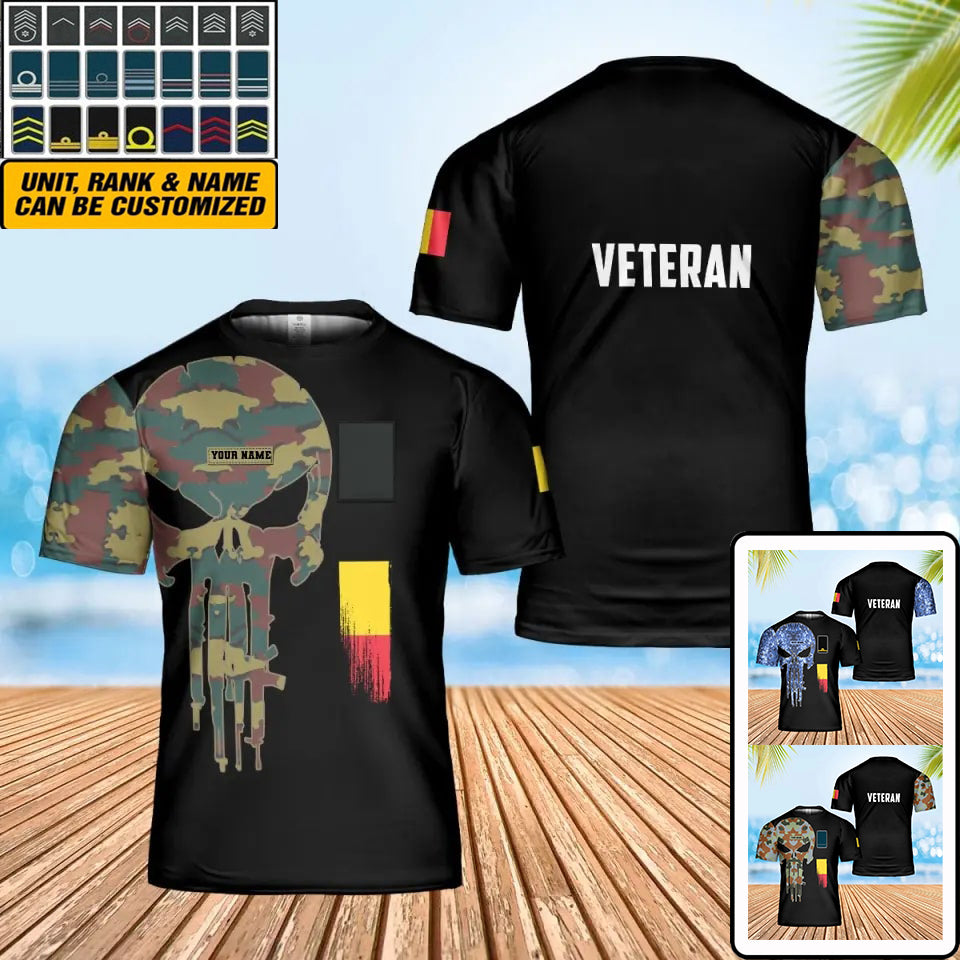 Personalisiertes T-Shirt mit belgischem Soldaten-/Veteranen-Tarnmuster mit Namen und Rang, 3D-Druck – 0102240001