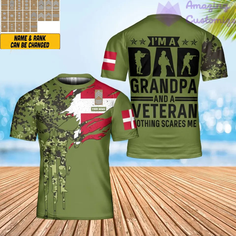 T-shirt personnalisé avec camouflage soldat/vétéran du Danemark avec nom et grade imprimé en 3D - 0202240003