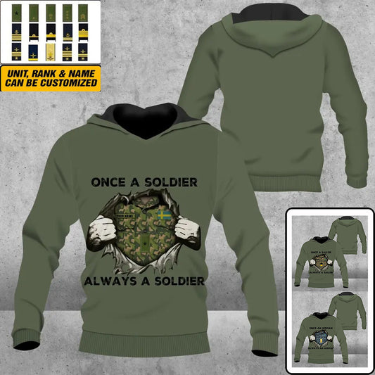 Sweat à capuche personnalisé avec camouflage soldat/vétéran suédois avec nom et grade imprimé en 3D - 16959456