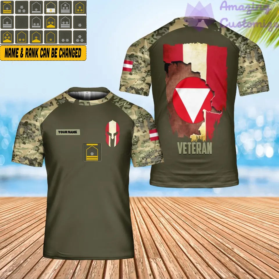 T-shirt personnalisé avec camouflage soldat/vétéran autrichien avec nom et grade imprimé en 3D - 0102240003